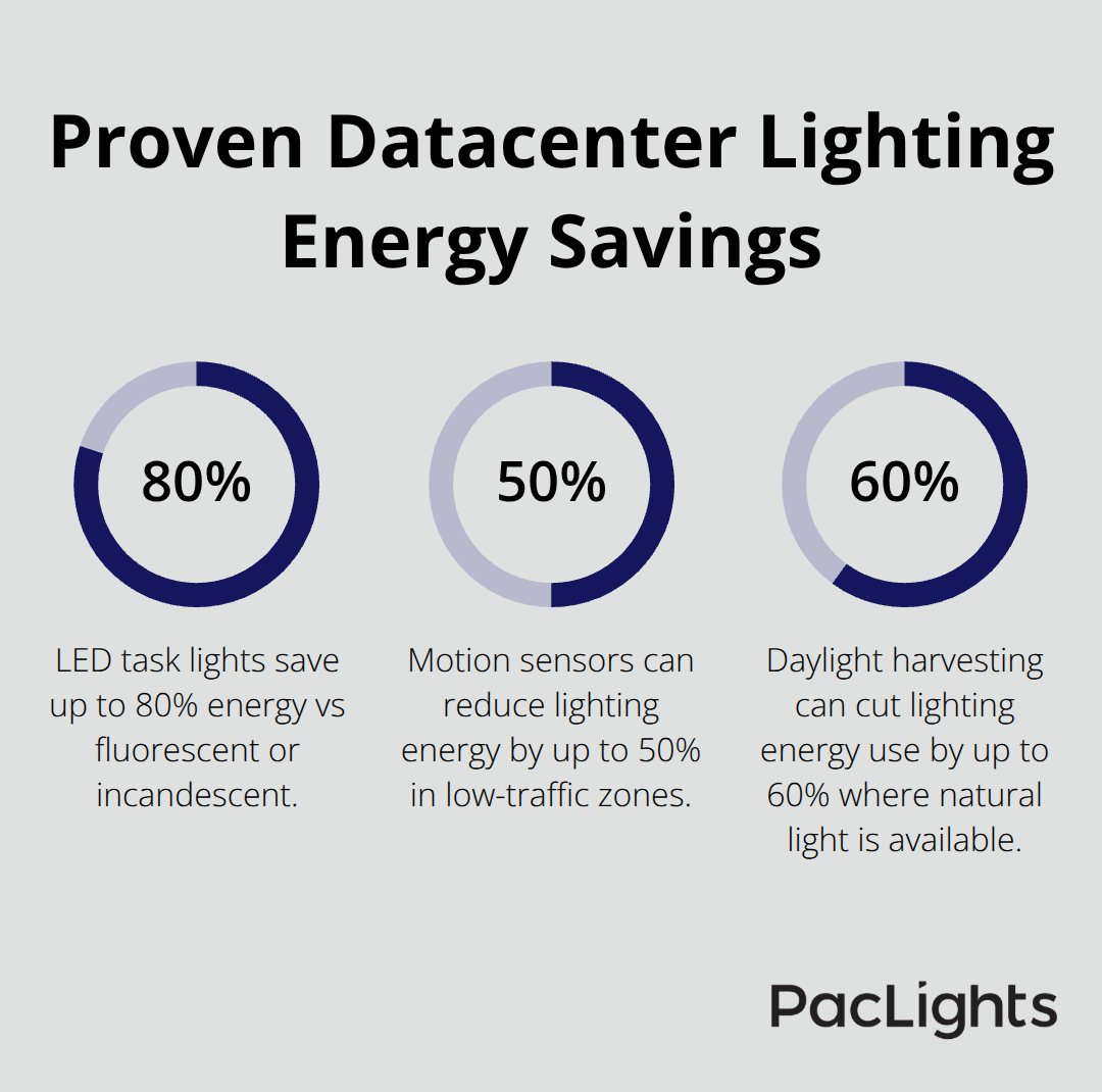 Percent savings achievable with LED and smart controls in datacenters