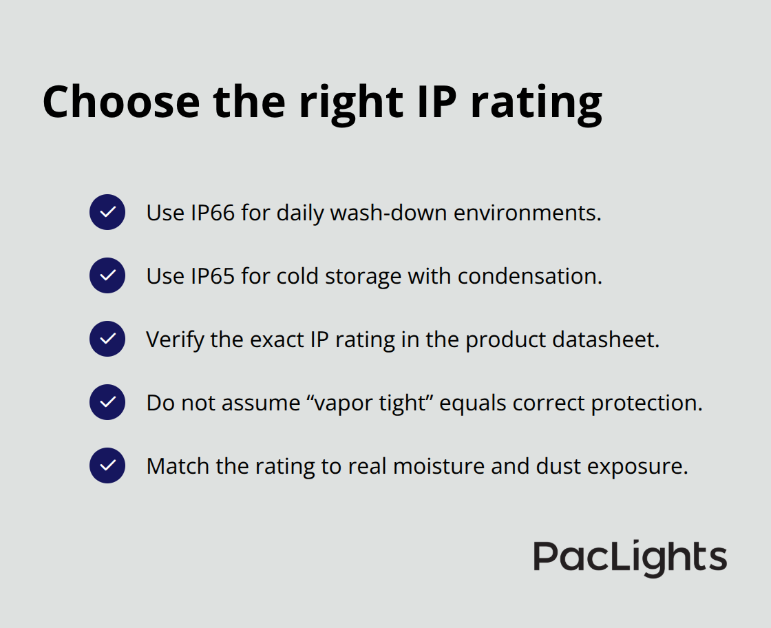 Checklist of IP rating selections for vapor tight fixtures by environment - vapor tight enclosure lighting