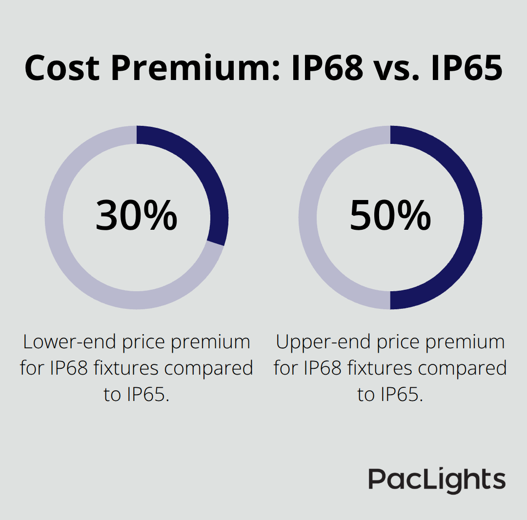 Chart showing the 30% to 50% cost premium of IP68 fixtures over IP65 alternatives. - vapor tight fixture selection