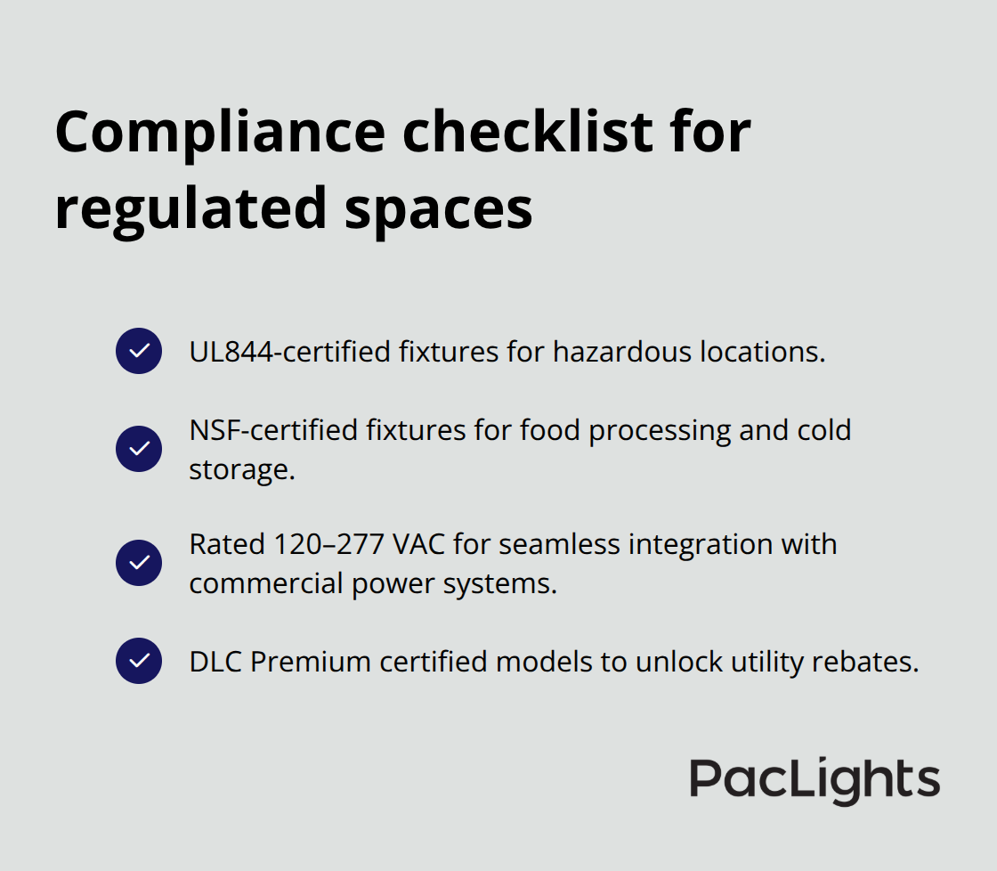 Checklist of certifications and electrical requirements for vapor tight lighting in regulated U.S. facilities - Vapor tight industrial lighting