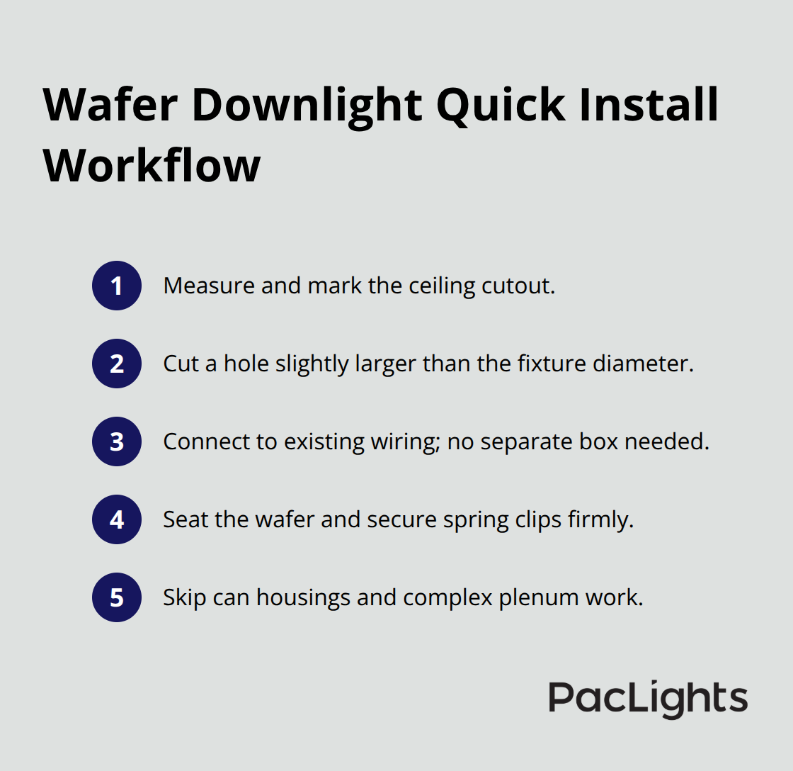 Compact checklist of key steps for installing wafer downlights.