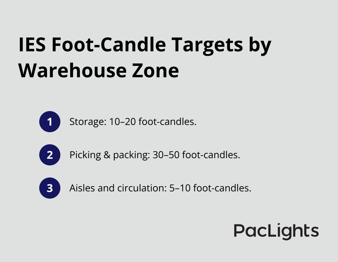 Recommended illumination levels for storage, picking/packing, and aisles in U.S. warehouses - warehouse LED high bay