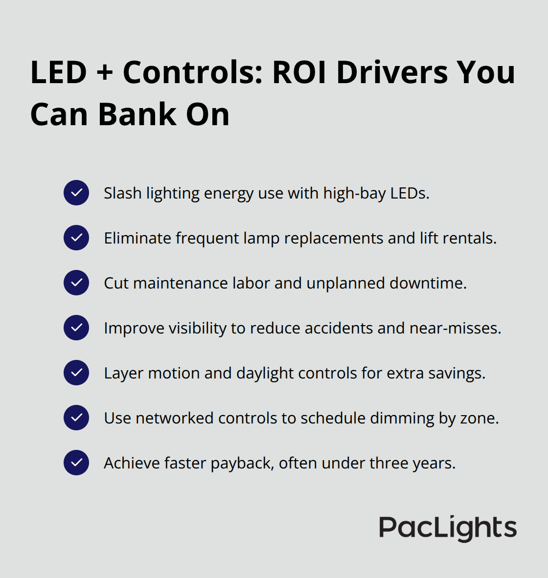 Checklist of financial and operational benefits from warehouse LED upgrades - warehouse lighting ideas