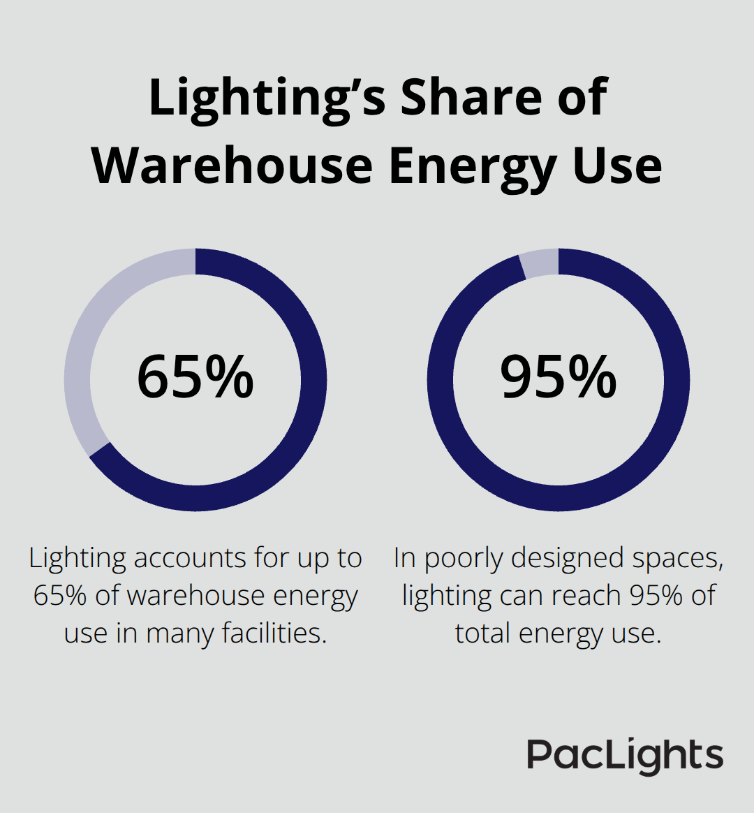 Chart showing how much of warehouse energy use is due to lighting in typical vs. poorly designed facilities. - warehouse retrofit ideas