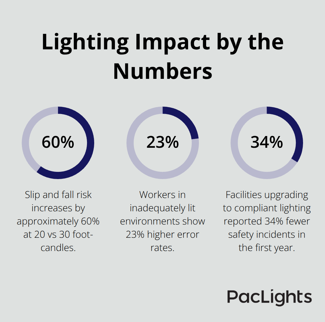 Percentage chart highlighting increased risk and reduced incidents tied to warehouse lighting levels. - warehouse safety lighting guidelines