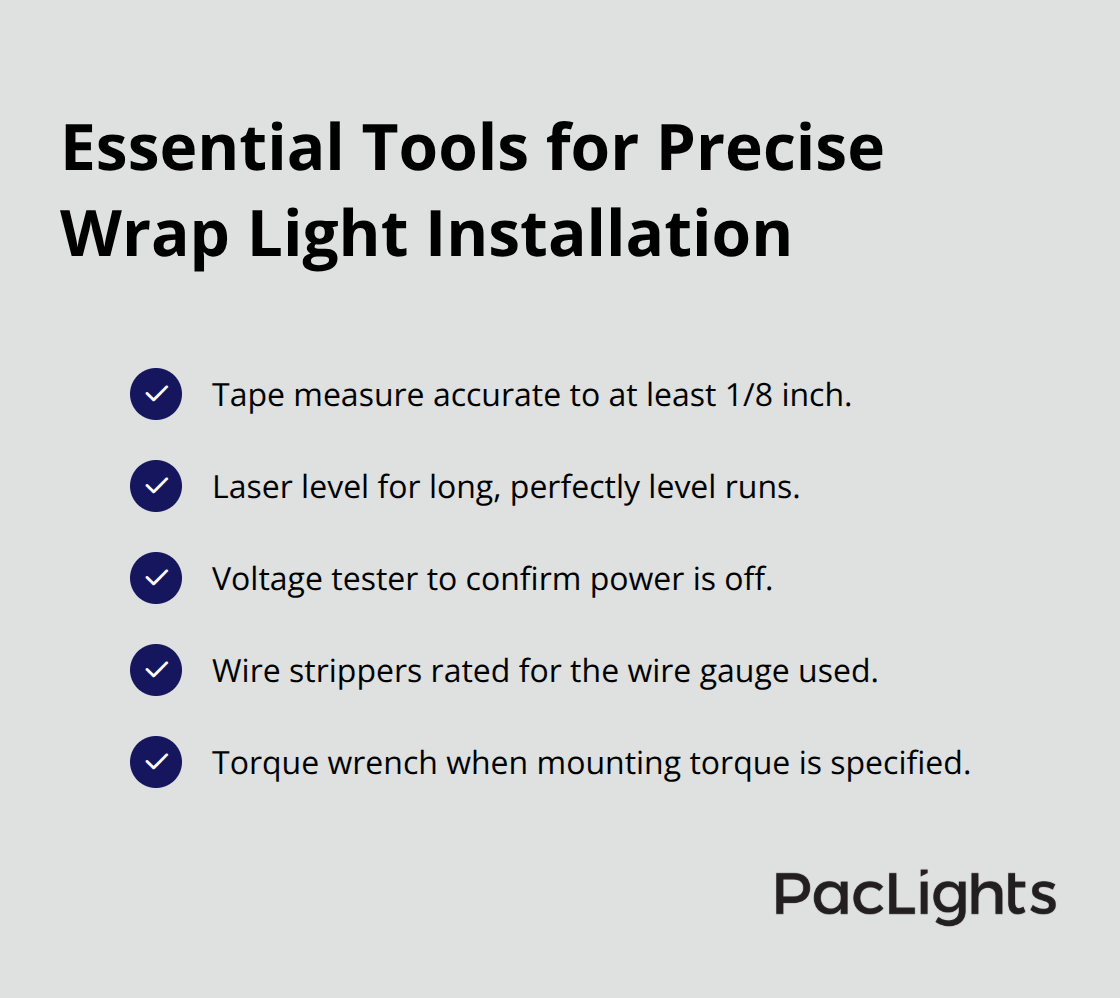 Checklist of essential tools for installing wrap lights accurately.