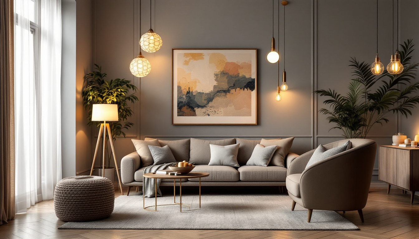 A photograph of a beautifully styled living space featuring a variety of elegant lighting fixtures