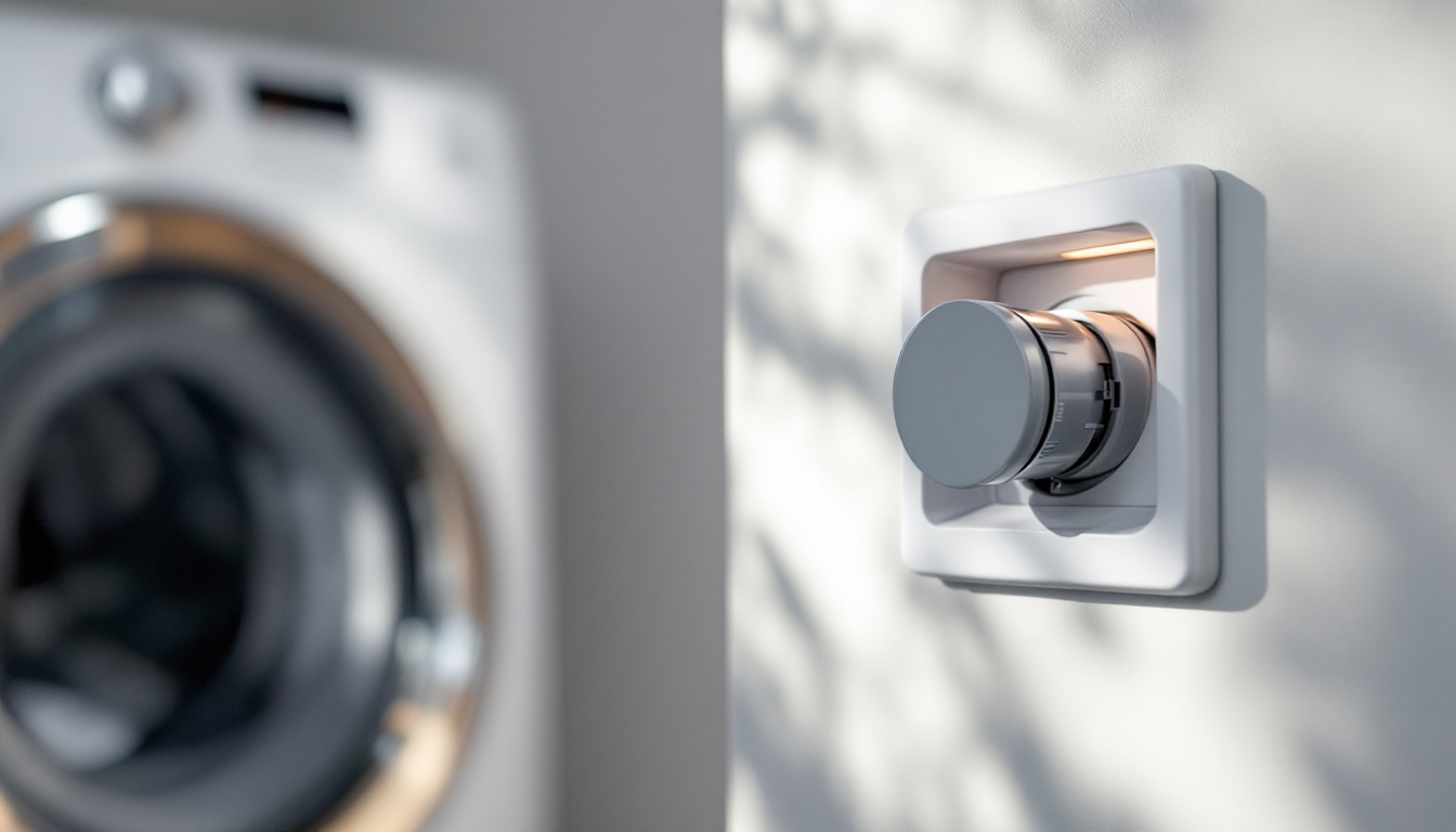 A photograph of capture a photograph of a stylishly designed 30a dryer receptacle installed in a well-lit