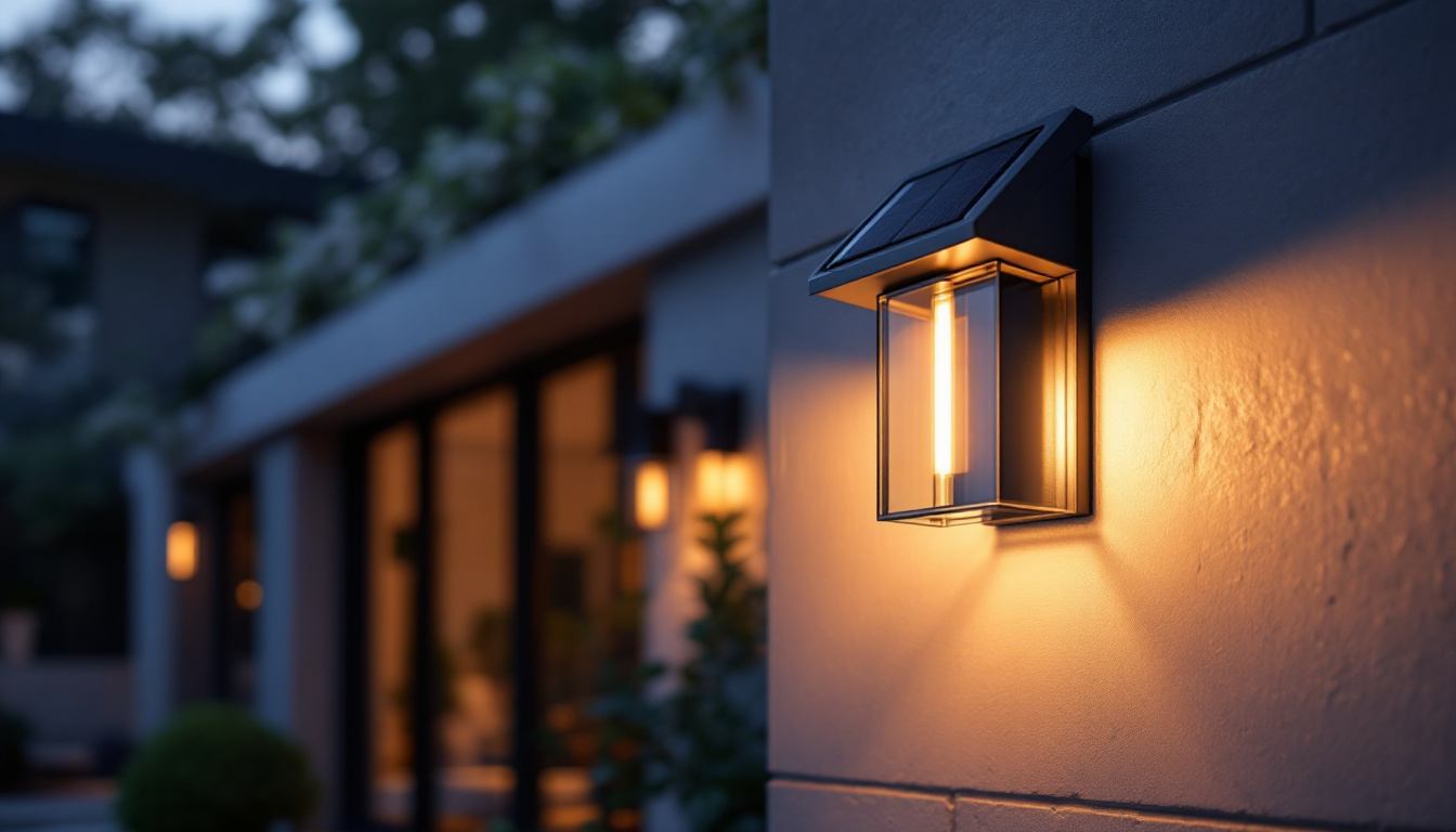 A photograph of a beautifully designed exterior solar sconce installed in an inviting outdoor setting