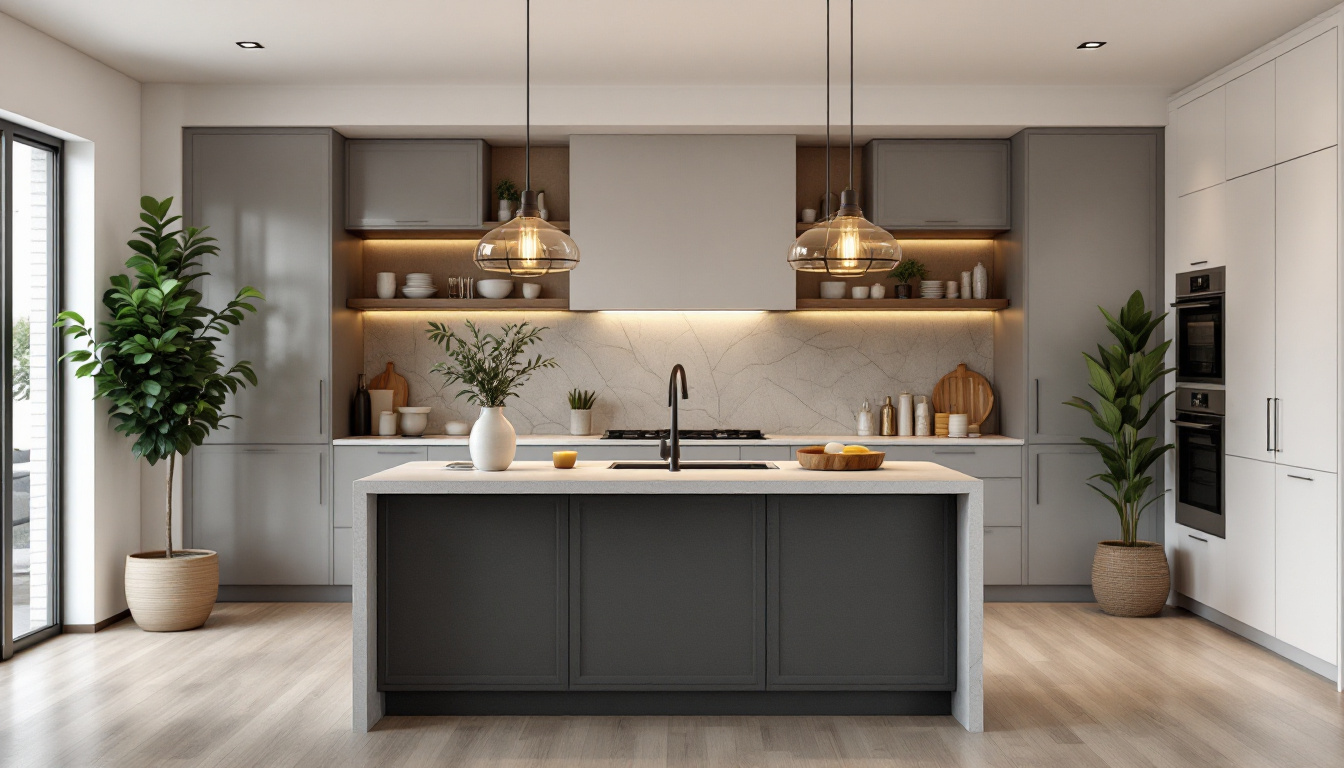 A photograph of a beautifully styled island lamp set in a modern kitchen or living space