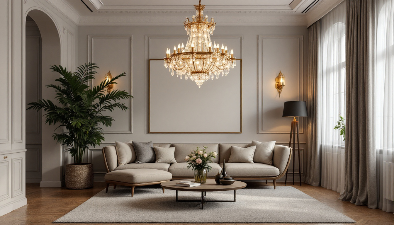 A photograph of a beautifully styled room featuring a stunning chandelier