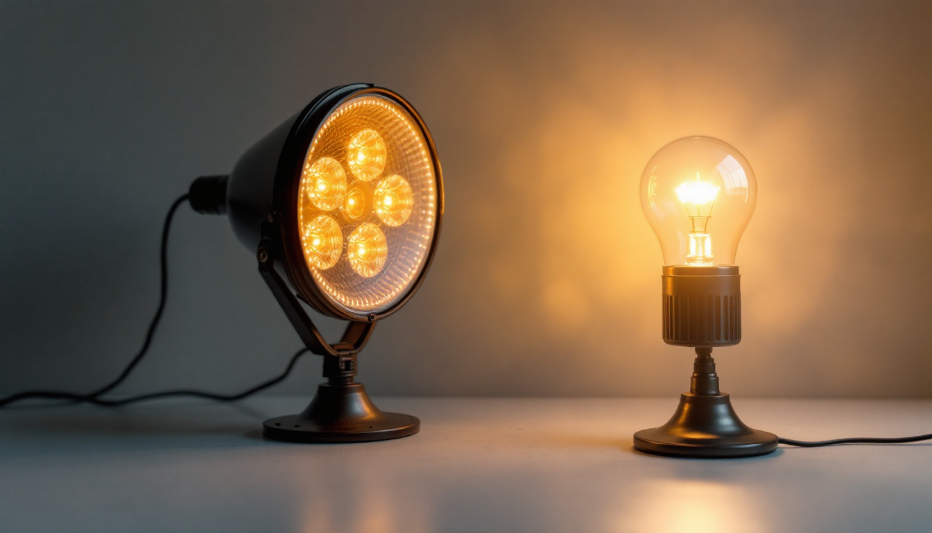 A photograph of a visually striking comparison of vintage and modern lotus led lights