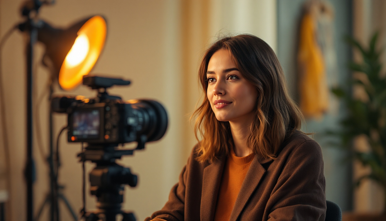 A photograph of a well-lit talking head setup