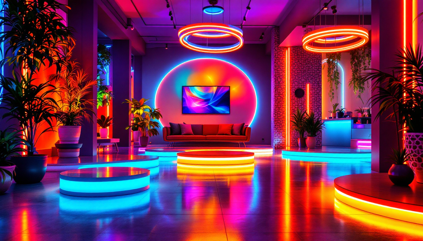 A photograph of capture a photograph of a beautifully illuminated space showcasing various led strip lighting applications