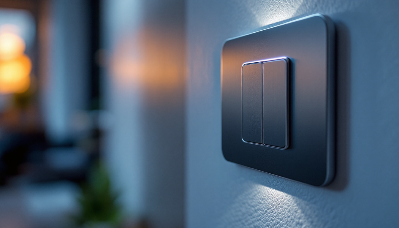 A photograph of a close-up of a modern light switch being operated