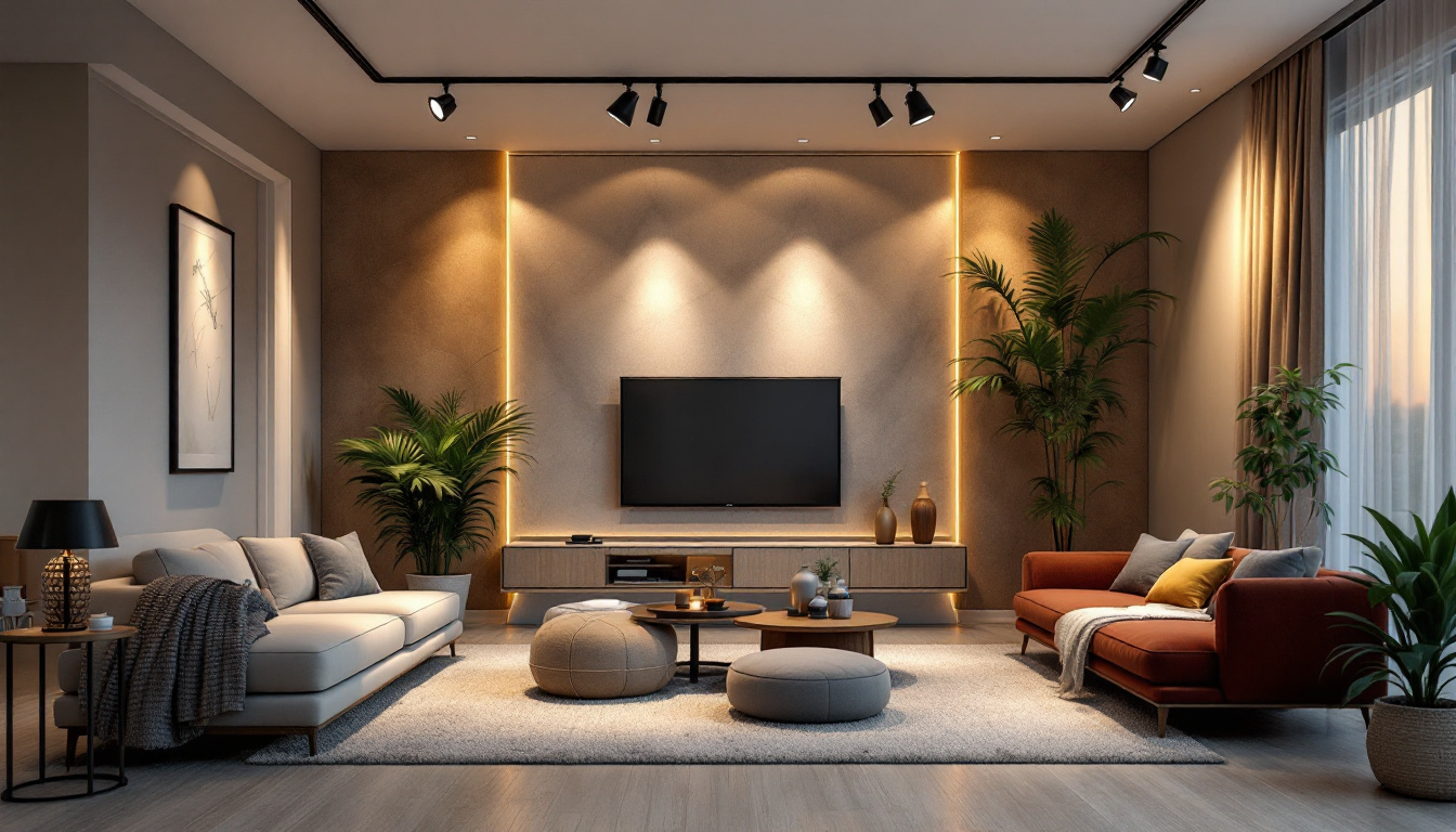 A photograph of a stylishly designed interior space showcasing various led track lights in use