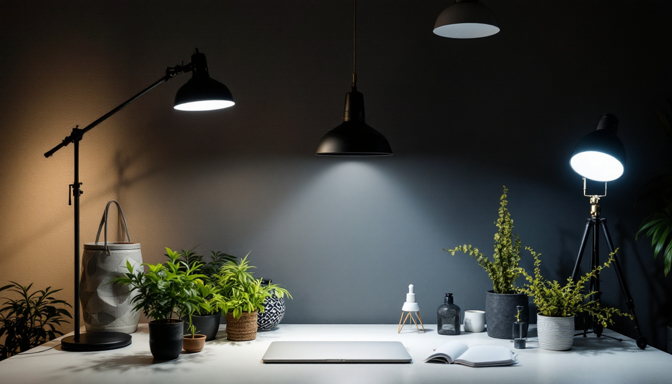 A photograph of a well-lit workspace featuring a variety of gardner bender lighting products in action