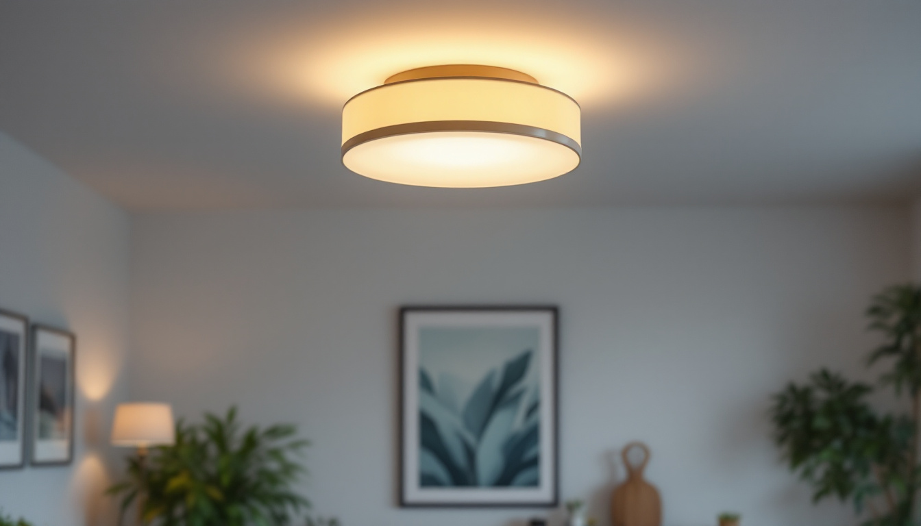 A photograph of a stylish semi-flush ceiling light installed in a well-decorated living space