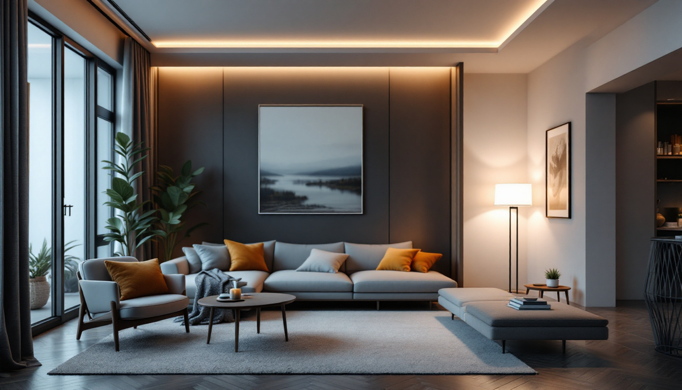A photograph of a modern living space featuring a sleek smart fan switch integrated into a stylish home environment