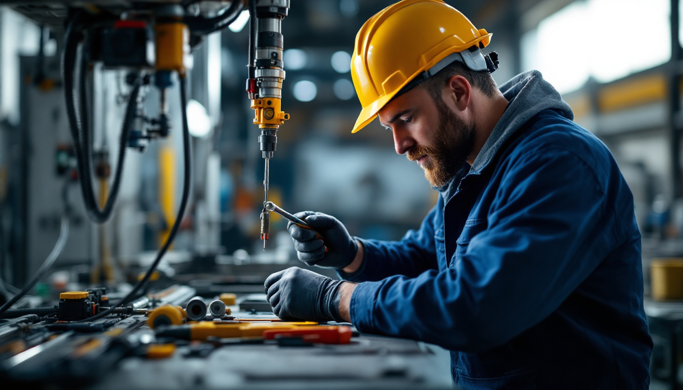 A photograph of a skilled technician carefully installing a wire puller