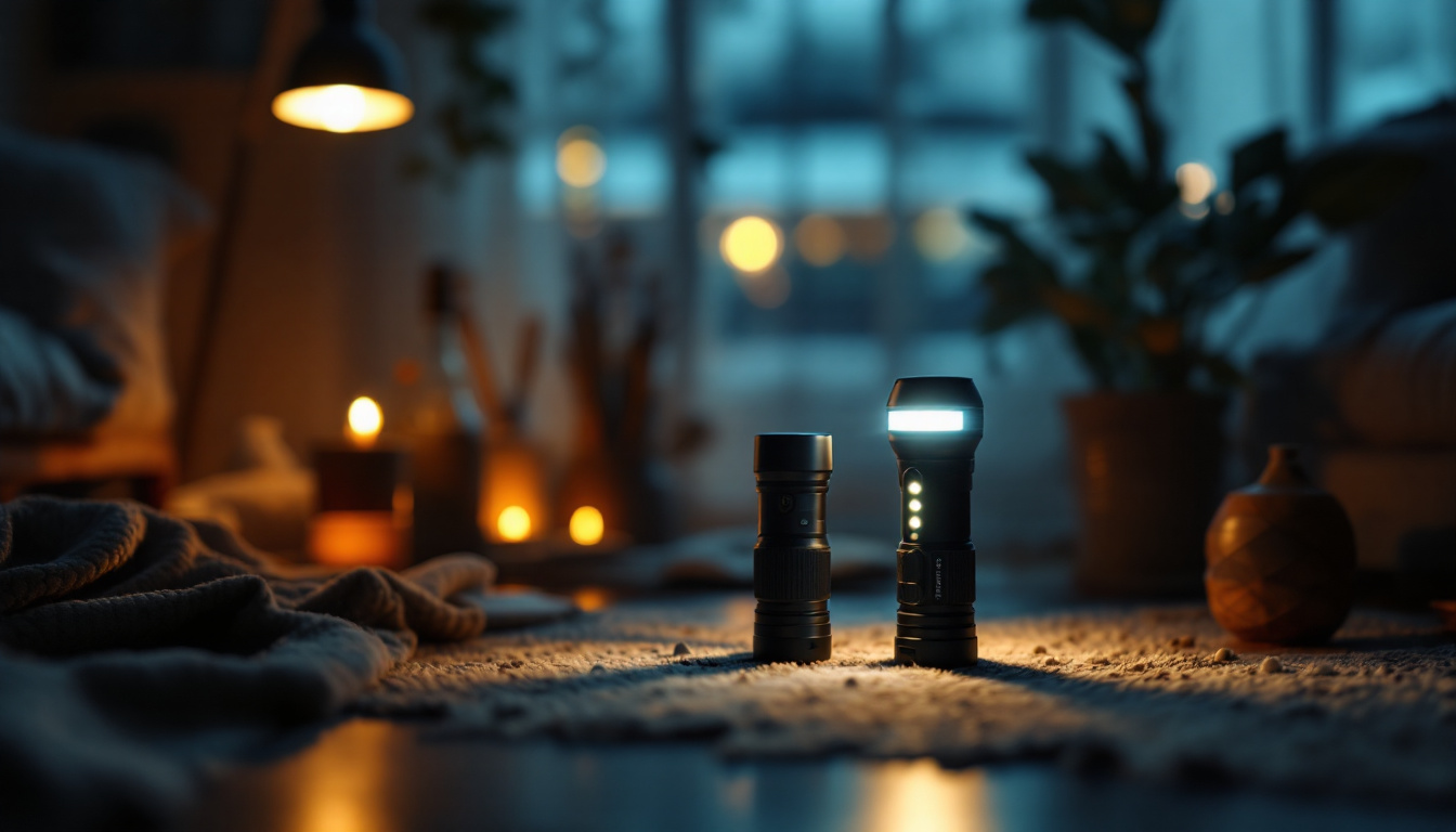 A photograph of a stylishly arranged scene featuring energy star emergency flashlights in use
