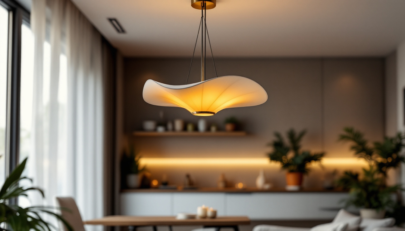 A photograph of a beautifully designed hanging ceiling light in a stylish interior setting