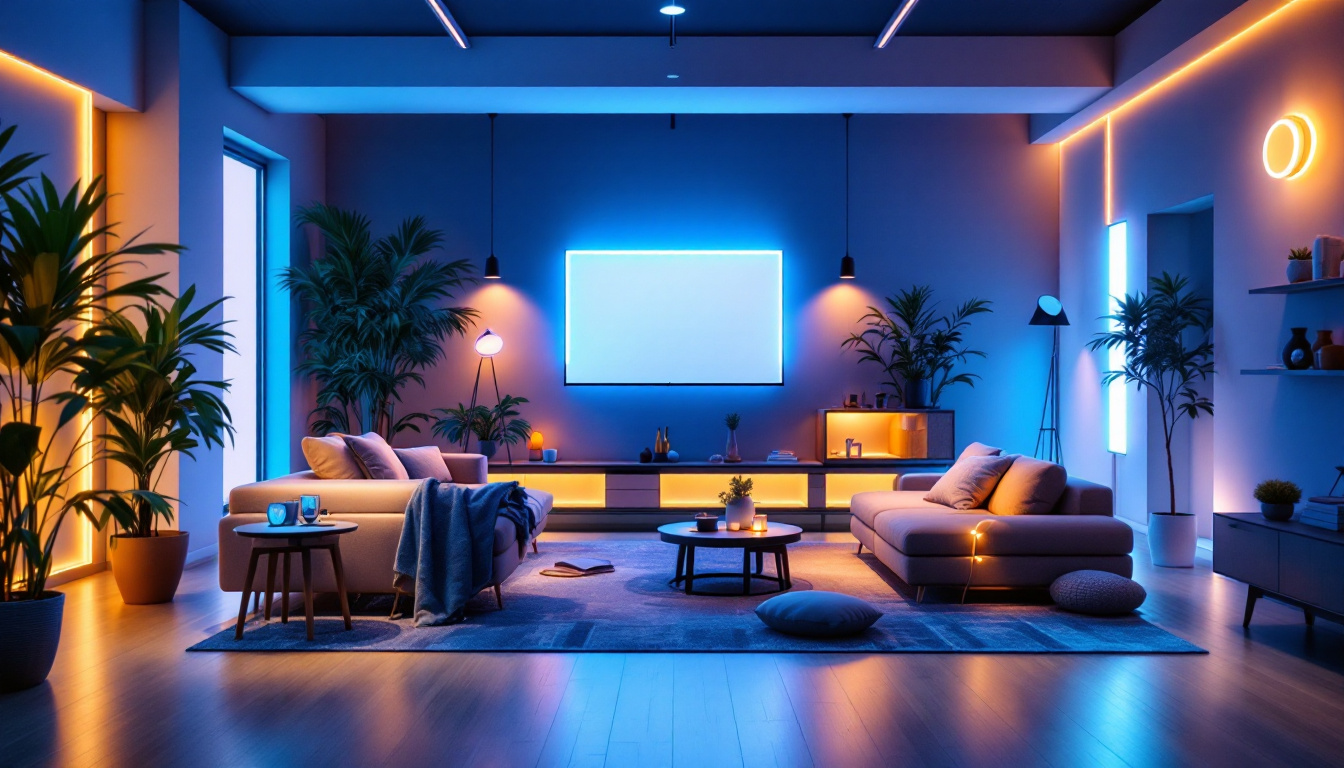 A photograph of a beautifully lit indoor space featuring a variety of high-quality led strip lights in different settings