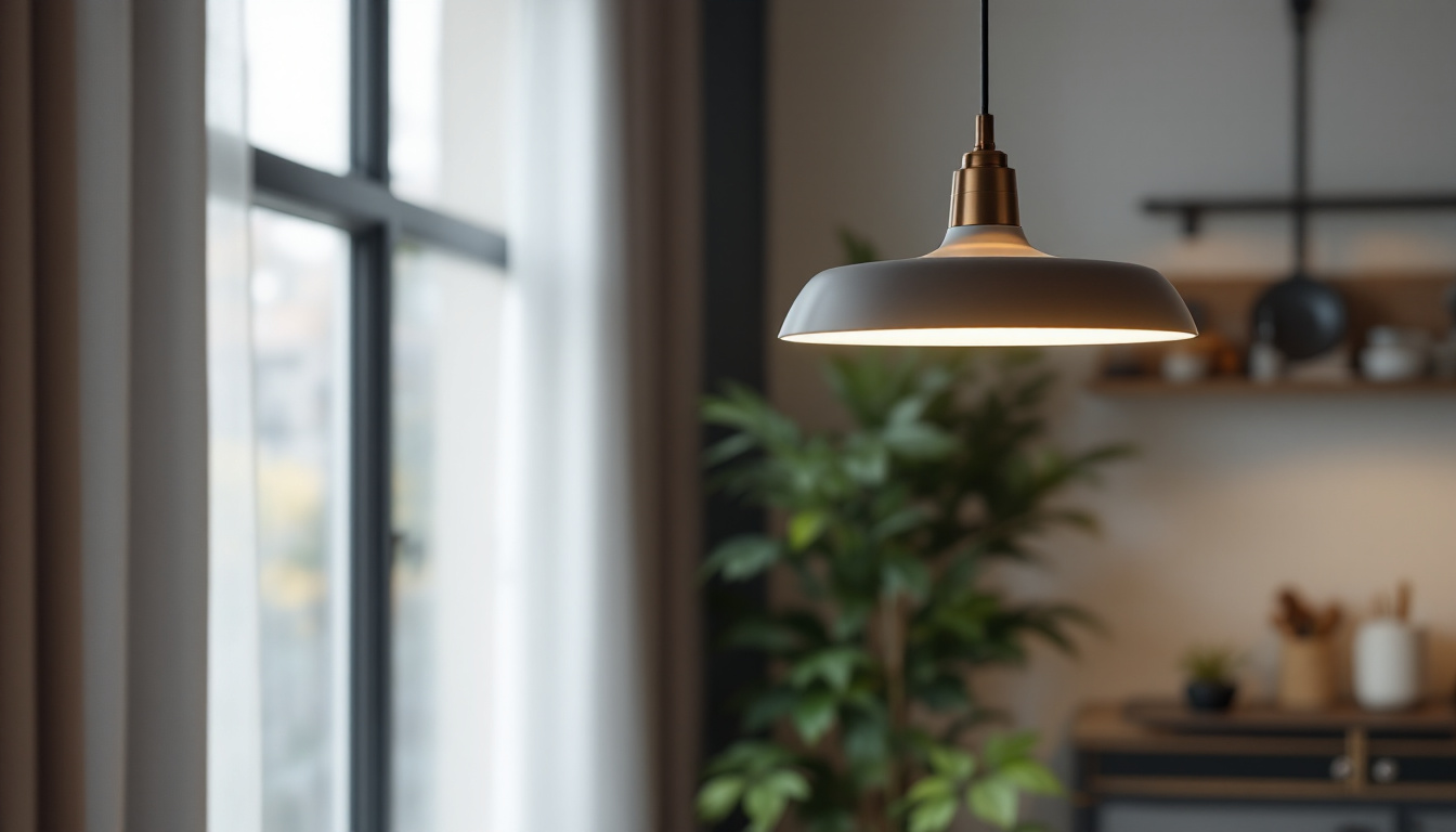 A photograph of a stylish modern hanging light fixture in a well-designed interior space