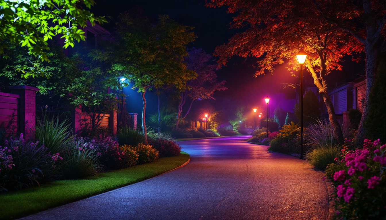 A photograph of a vibrant outdoor scene illuminated by upgraded flood lights
