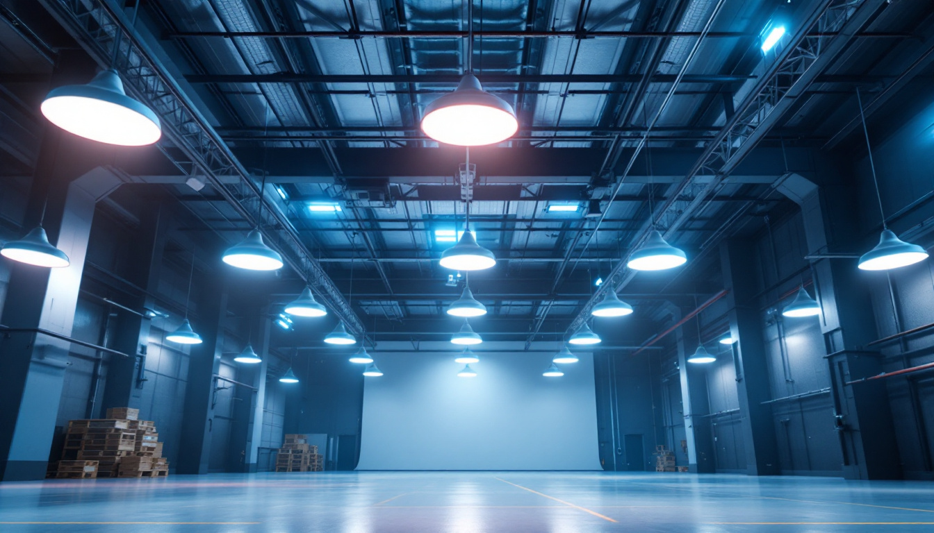A photograph of a modern industrial space featuring high ceilings