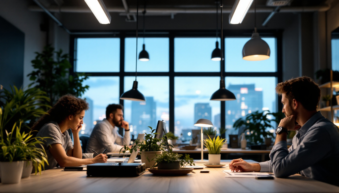A photograph of a well-lit workspace featuring t8 led lamps in use
