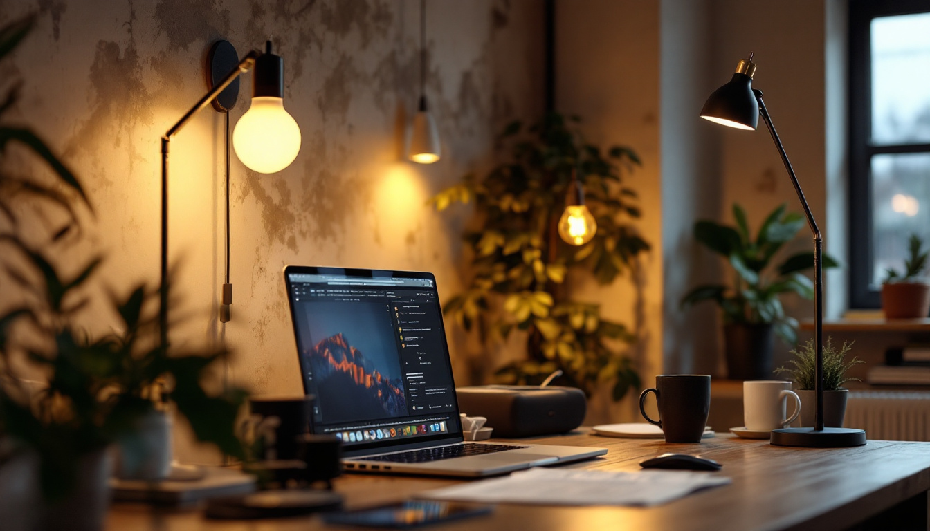 A photograph of a well-lit workspace featuring various long lamp bulb solutions in use