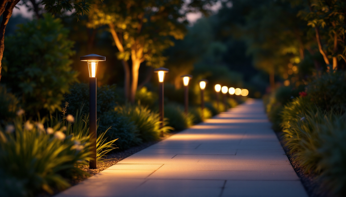 A photograph of a beautifully illuminated outdoor path featuring sleek