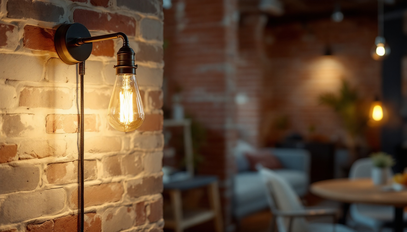 A photograph of a stylishly designed light sconce illuminating a modern industrial workspace