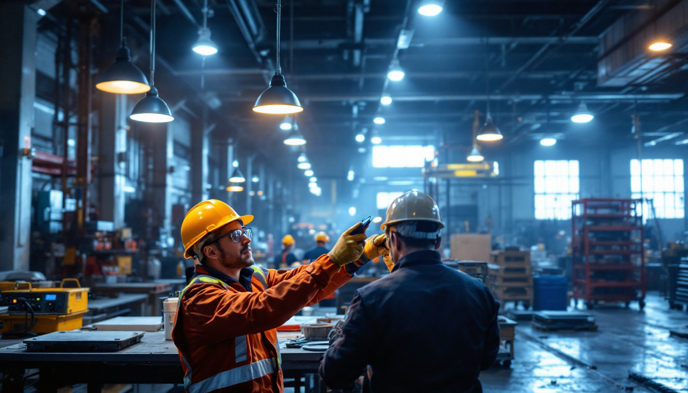 A photograph of a well-lit industrial workspace showcasing rab industrial lighting in action