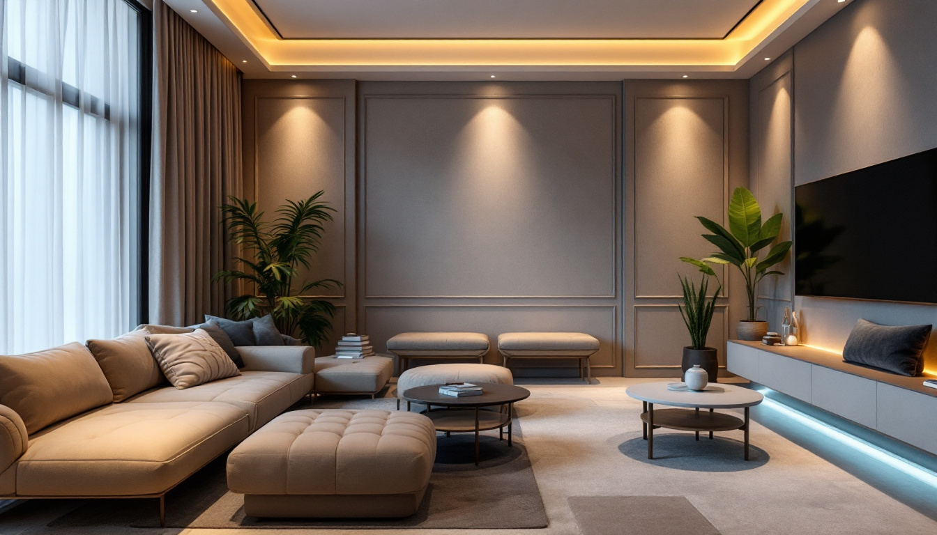 A photograph of a beautifully designed living space featuring recessed lighting that highlights architectural details and creates an inviting ambiance