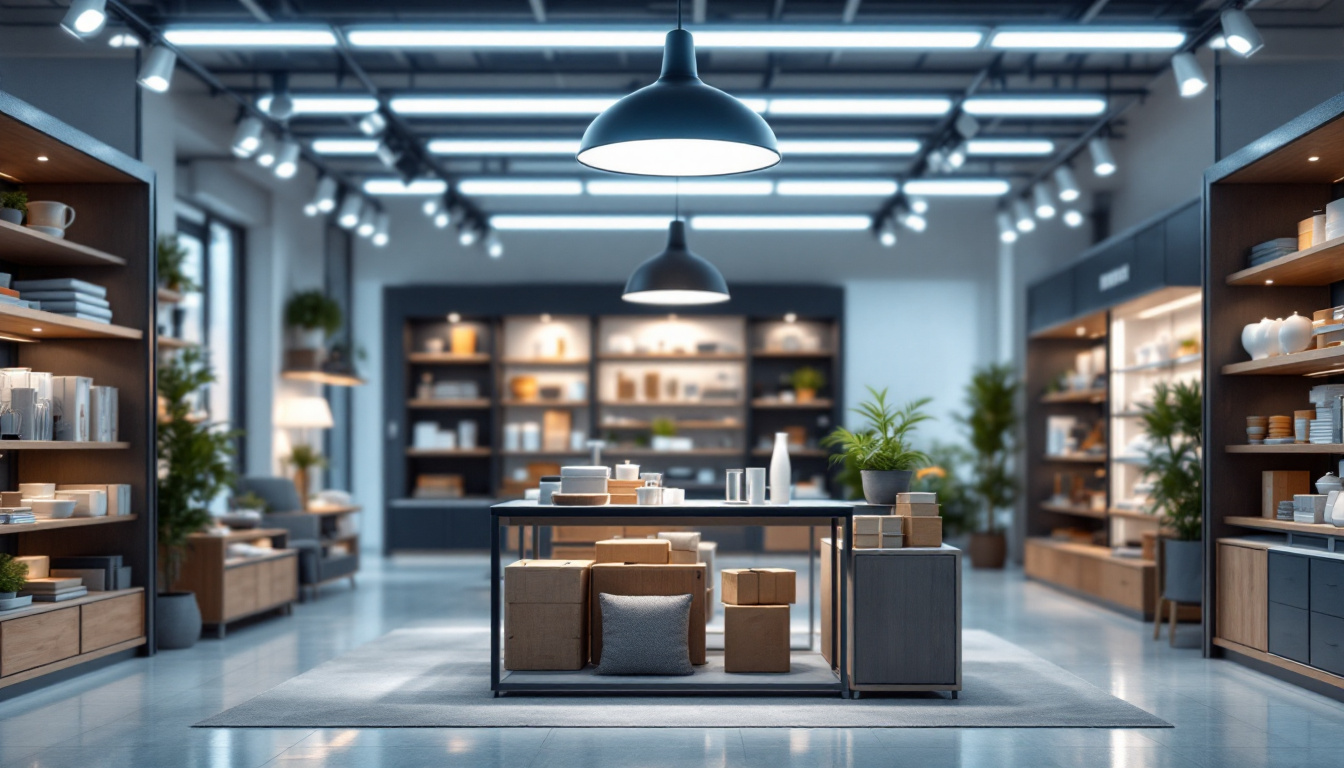 A photograph of a well-lit retail space showcasing 4ft led shop lights in action
