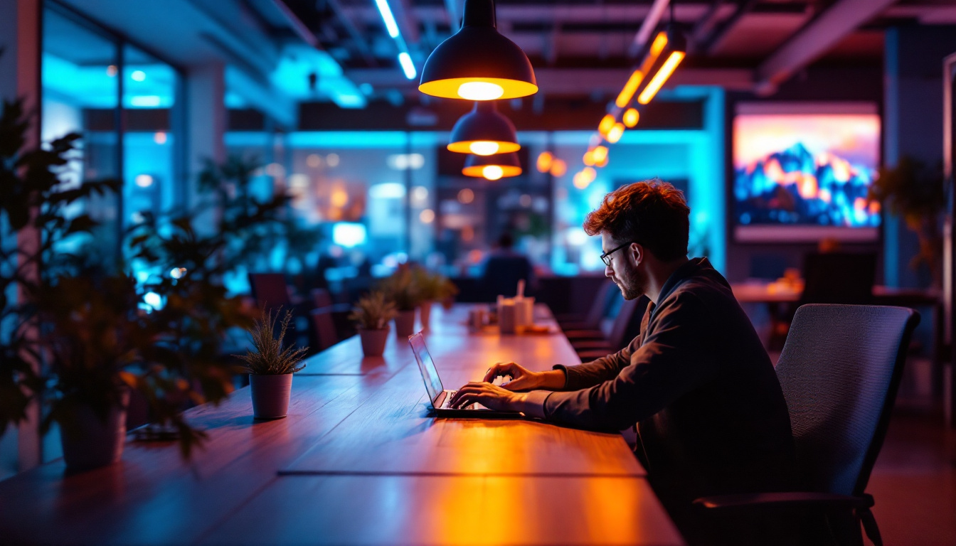 A photograph of a modern workspace illuminated by osram sylvania inc lighting solutions