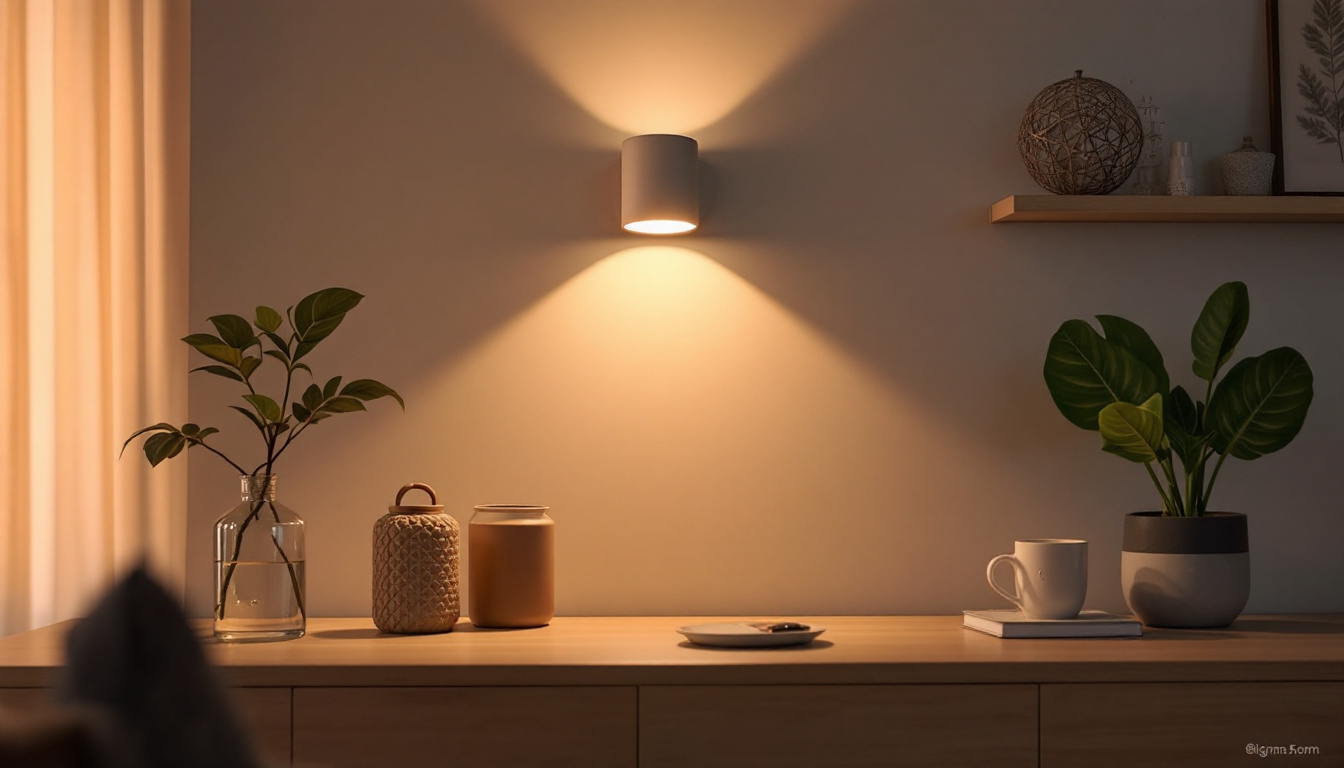 A photograph of a beautifully designed interior space featuring a stylish led wall lamp in use