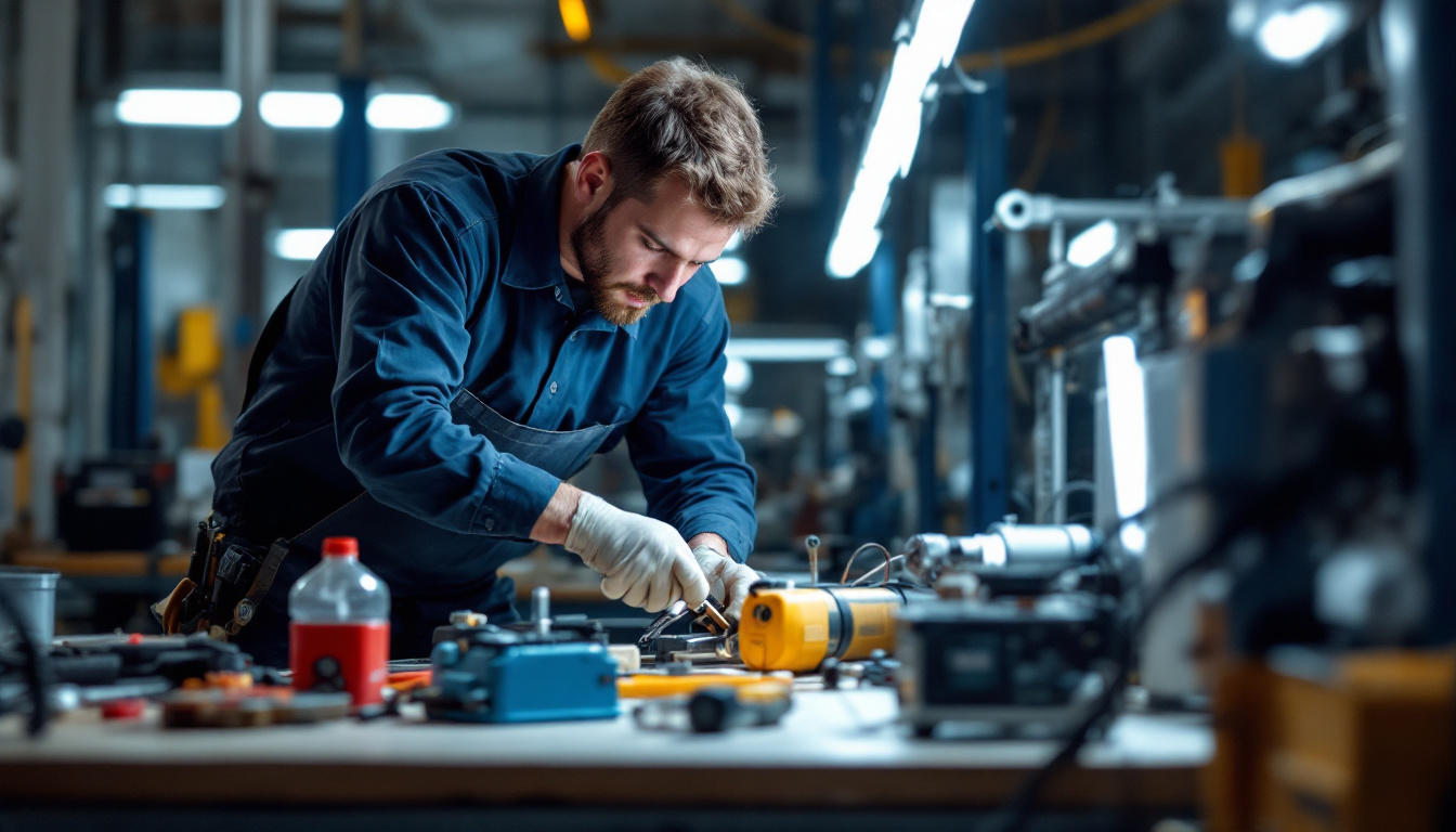 A photograph of a skilled technician demonstrating the installation process of a 110/150 unit