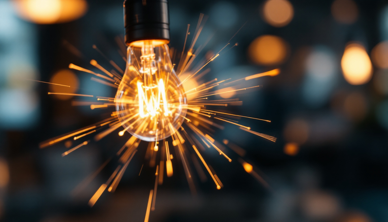 A photograph of a close-up of a light bulb in mid-blink