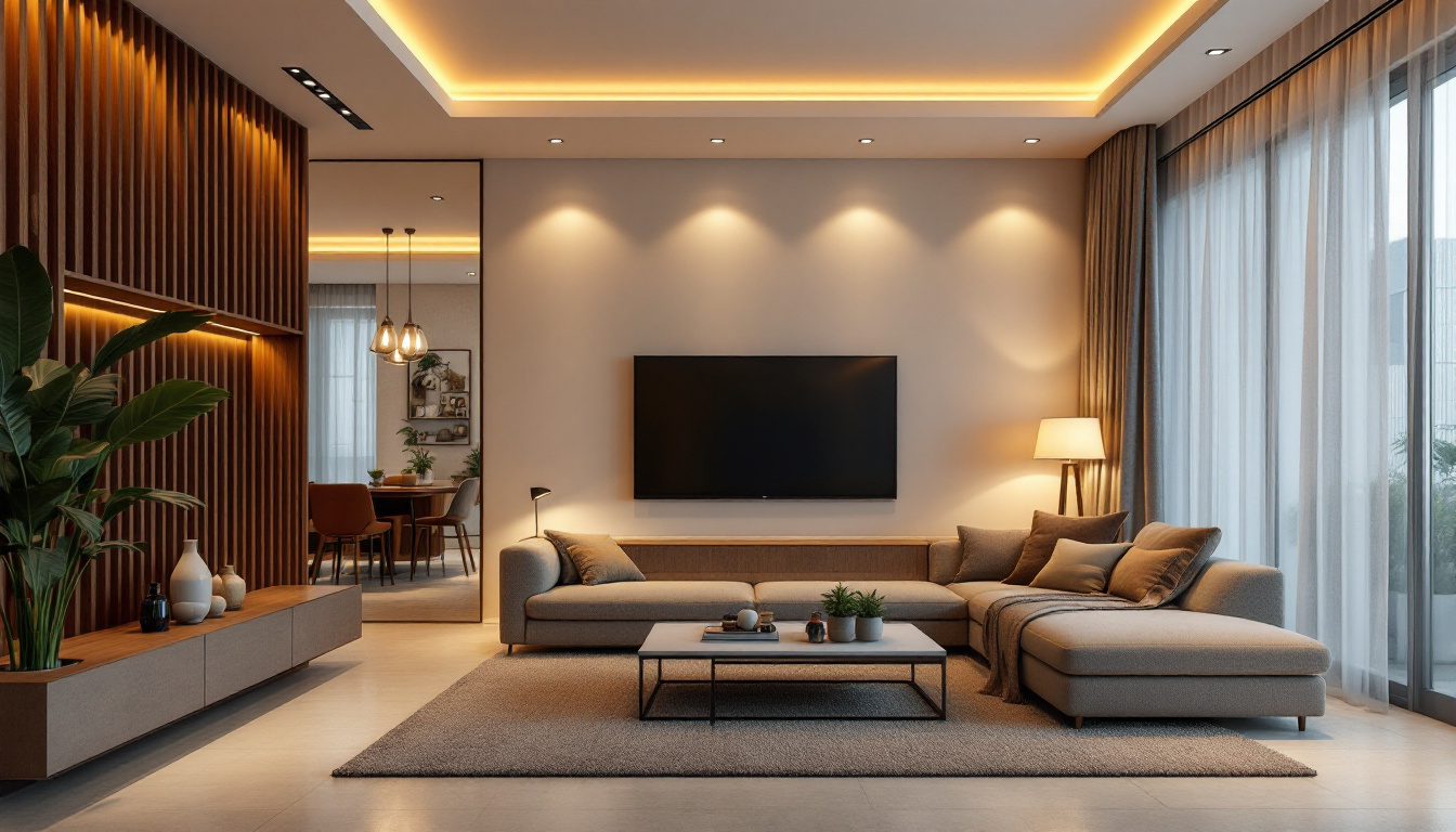 A photograph of a modern living space showcasing various styles of recessed lighting