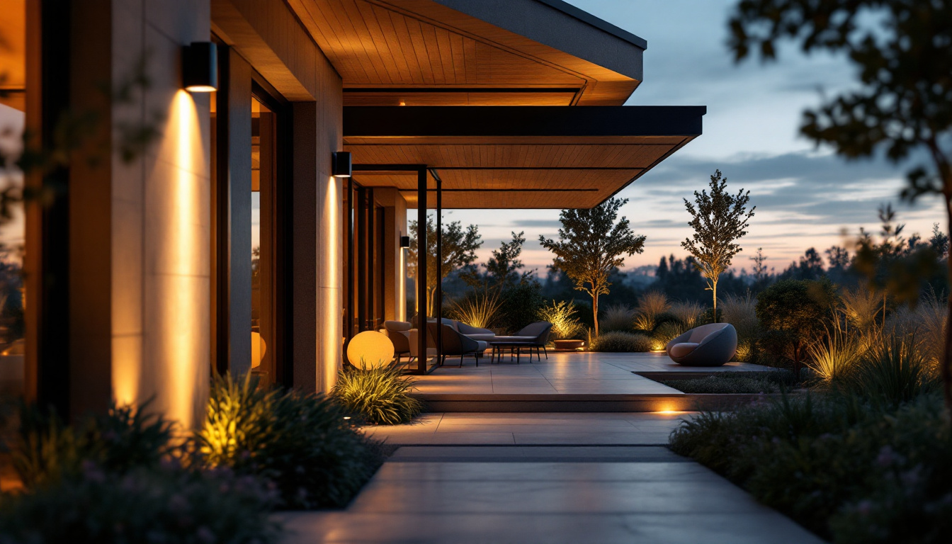 A photograph of a modern outdoor space illuminated by sleek led exterior lights