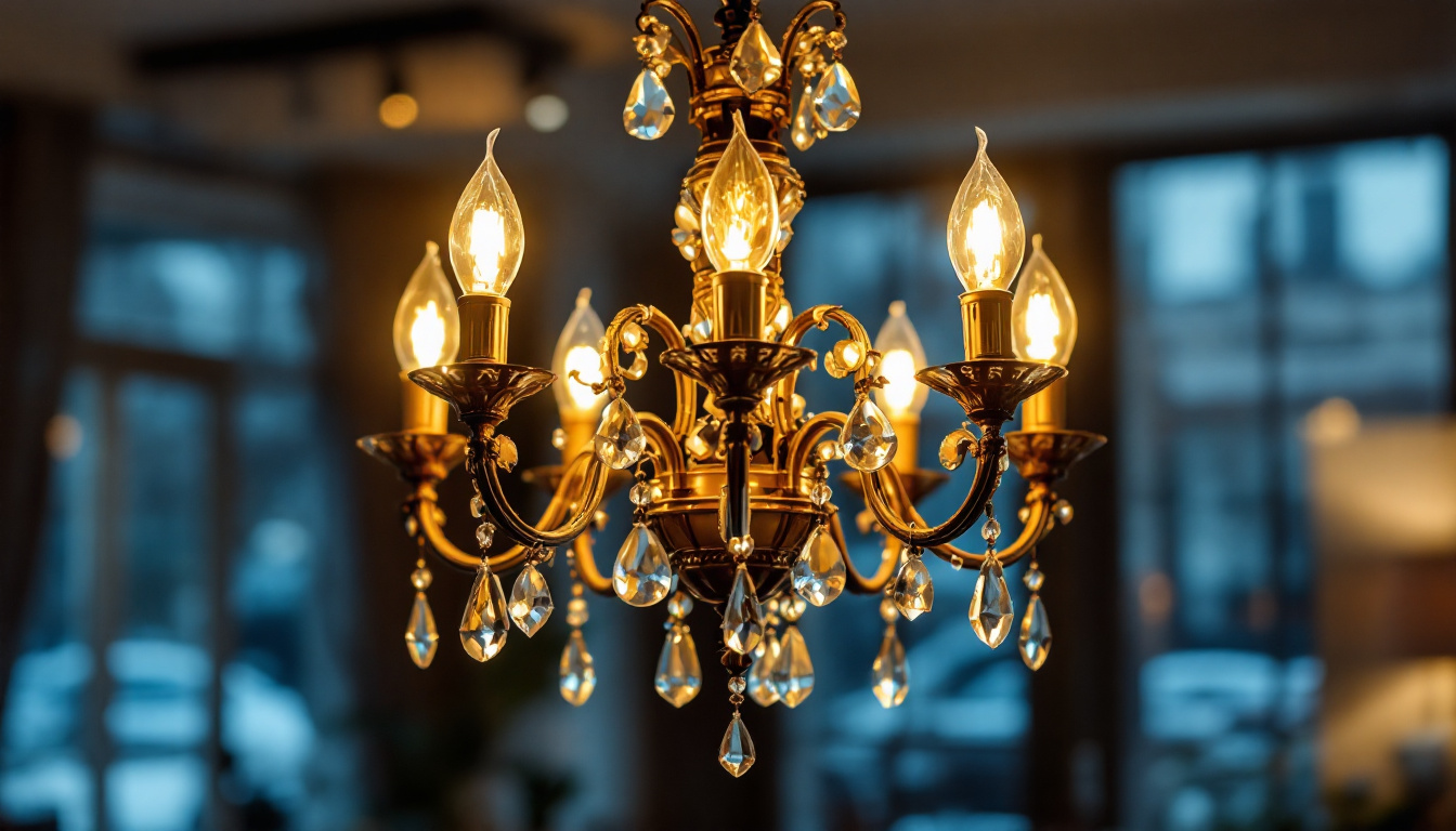 A photograph of a beautifully designed chandelier illuminated in a stylish interior setting