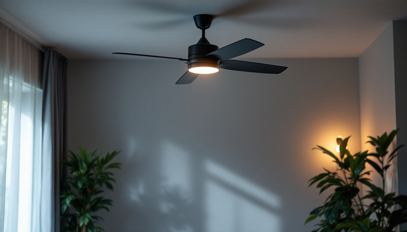 A photograph of a beautifully designed room featuring a stylish fan light fixture that showcases its illumination and aesthetic appeal