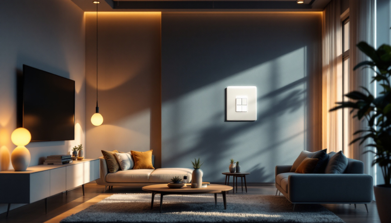 A photograph of a modern living space featuring sleek motion-sensing switches in action