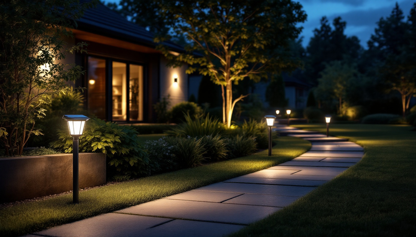 A photograph of a well-lit outdoor area at dusk