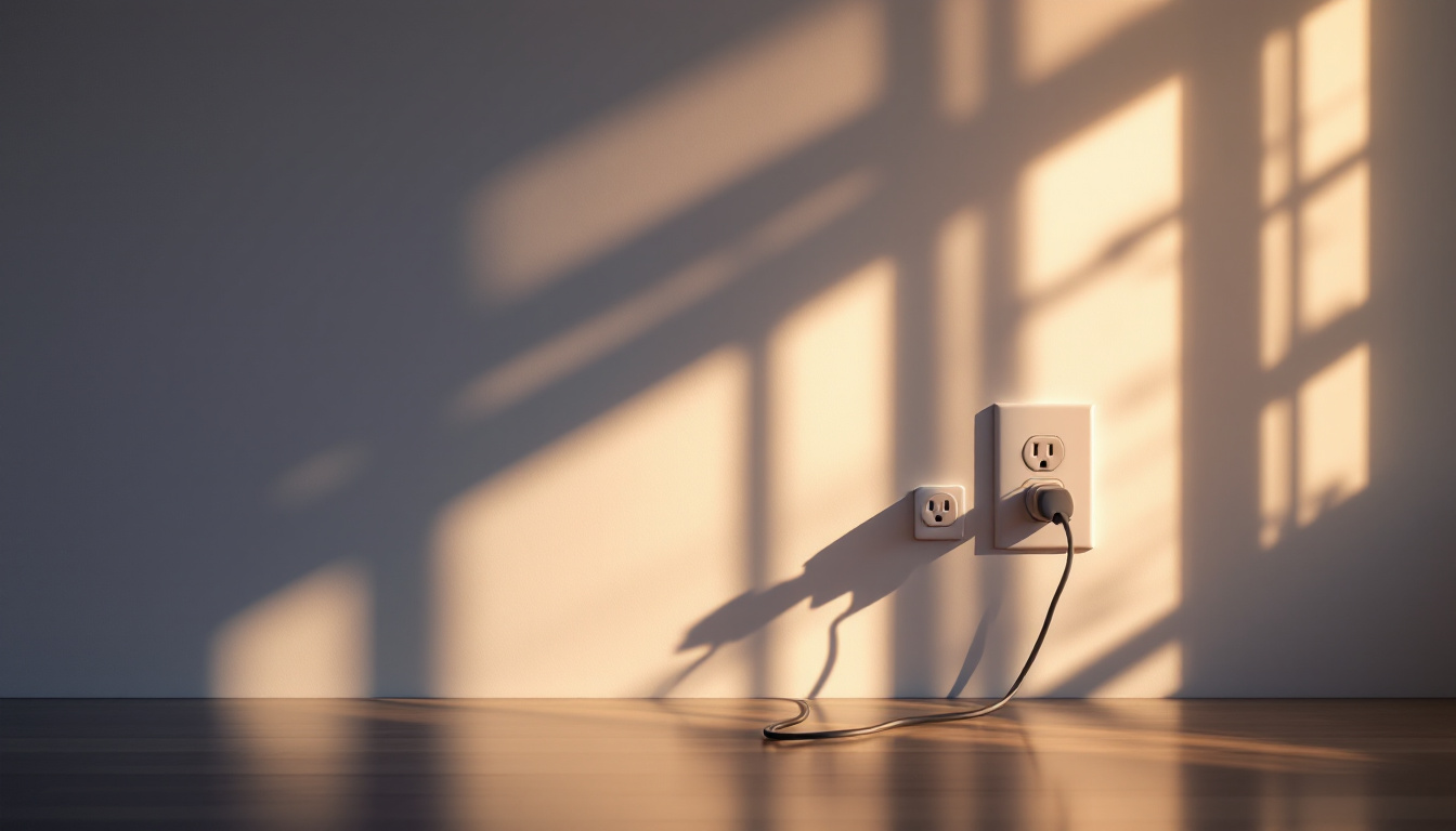 A photograph of a well-lit room showcasing various wall outlets in use