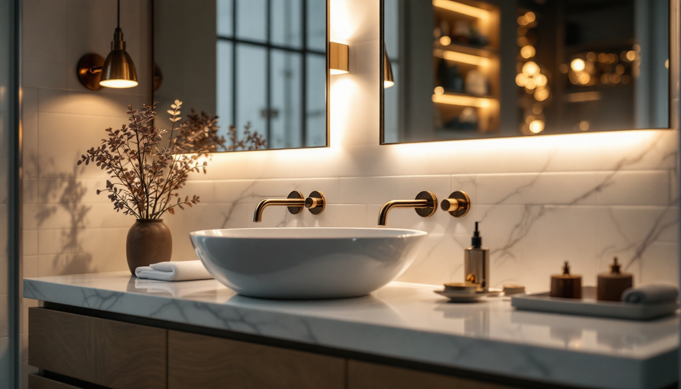A photograph of a beautifully designed bathroom vanity featuring stylish