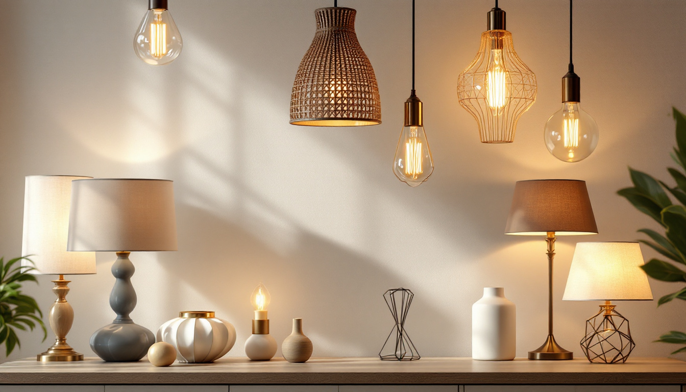 A photograph of a beautifully arranged selection of various lamp fixtures in a well-lit room